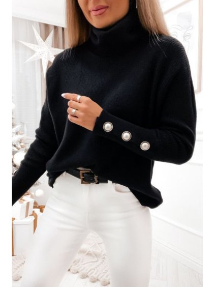 Svetr úpletový s rolákem oversize dlouhý rukáv dámský (S/M ONE SIZE) ITALSKÁ MÓDA IMWCJ23001/DU (Velikost S/M/L, Barva Černá)