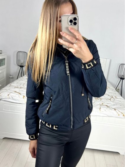 Bunda podzimní s kapucí dlouhý rukáv dámská (S-2XL) ITALSKÁ MÓDA IMWB23B8098/DU (Velikost S, Barva tmavě modrá)