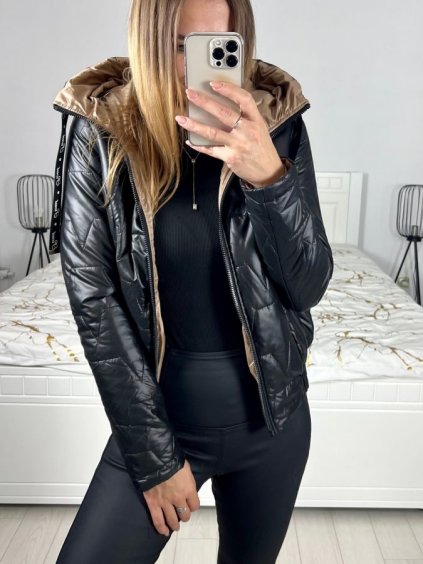 Bunda podzimní  s kapucí dámská (XS-XL) POLSKÁ MóDA PMWC23B8219 (Velikost XS, Barva Černá)