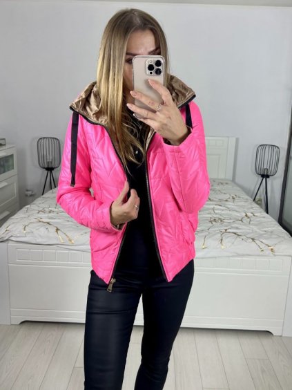 Bunda podzimní jarní s kapucí dámská (XS-XL) POLSKÁ MóDA PMWC23B8219-83 (Velikost XS, Barva růžová neon)