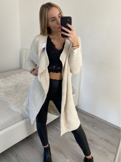 Cardigan pletený dámský nadrozměr (S/M/L/XL/2XL ONE SIZE) ITALSKÁ MÓDA IMD23568/DU (Velikost XL/2XL, Barva béžová)