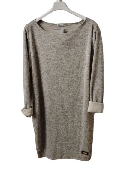 Šaty klasik teplé dlouhý rukáv dámské (L/XL ONE SIZE) ITALSKÁ MÓDA IMD23791/DU (Velikost L/XL, Barva béžová)