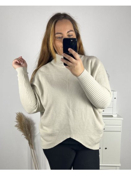 Svetr s dlouhým rukávy dámský nadrozměr (4XL/5XL ONE SIZE) ITALSKÁ MÓDA IMS23LEXI/DU (Velikost 4XL/5XL, Barva béžová)