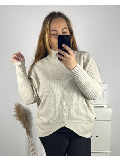Svetr s dlouhým rukávy dámský nadrozměr (4XL/5XL ONE SIZE) ITALSKÁ MÓDA IMS23LEXI/DU (Velikost 4XL/5XL, Barva béžová)