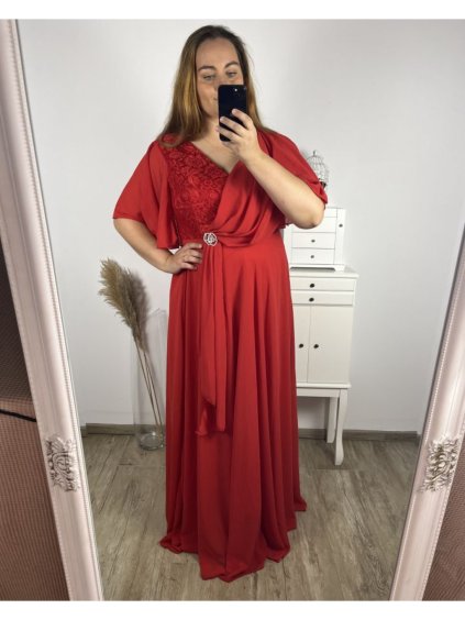 Šaty dlouhé elegantní společenské krátký rukáv dámské nadrozměr (2XL/3XL ONE SIZE) ITALSKá MóDA IM423ISABELA/DU