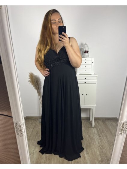 Šaty dlouhé elegantní společenské krátký rukáv dámské  (M/L ONE SIZE) ITALSKá MóDA IM423MARIALA/DU (Velikost M/L, Barva Černá)