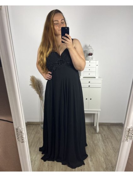 Šaty dlouhé elegantní společenské krátký rukáv dámské  (M/L ONE SIZE) ITALSKá MóDA IM423MARIALA/DU (Velikost M/L, Barva Černá)