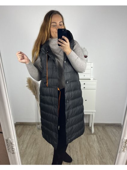 Vesta s kapucí bez rukávu dámská (S-L) ITALSKá MóDA IM423MELANI/DU (Velikost M, Barva Černá)