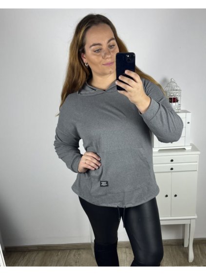 Mikina oversize teplá s kapucí dlouhý rukáv dámská nadrozměr (3XL/4XL ONE SIZE) ITALSKÁ MÓDA IM423FESHION/DU (Velikost 3XL/4XL, Barva šedá)