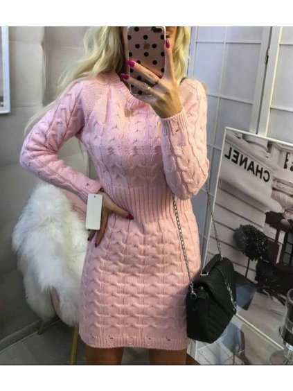 Šaty teplé pletené dlouhý rukáv dámské (S/M ONE SIZE) ITALSKÁ MÓDA IMWBL23011/DUR (Velikost S/M/L, Barva béžová)