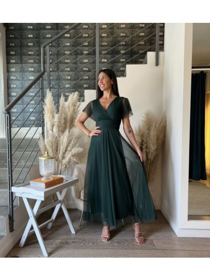 Šaty společenské elegantní krátký rukáv dámské (L/XL ONE SIZE) ITALSKÁ MÓDA IMS233589XL/DU (Velikost L/XL, Barva béžová)