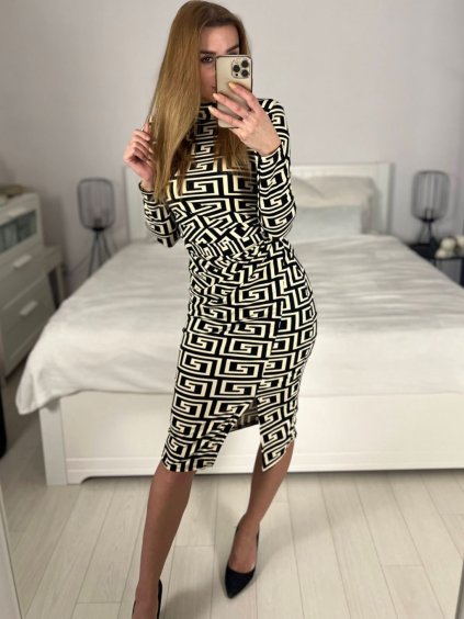 Šaty elegantní dlouhý rukáv dámské (S/M ONE SIZE) ITALSKÁ MÓDA IMWMY23399/DUR (Velikost S/M/L, Barva hnědá)