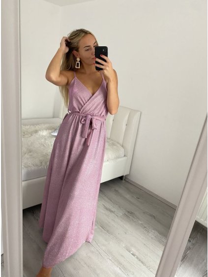 Šaty elegantní třpytivé s flitry na ramínka dámské (S/M ONE SIZE) ITALSKÁ MÓDA IMPLP2316560175/DUR (Velikost S/M/L, Barva růžová)