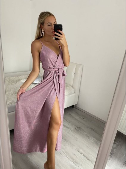 Šaty elegantní třpytivé s flitry na ramínka dámské (S/M ONE SIZE) ITALSKÁ MÓDA IMPLP2316560175/DUR (Velikost S/M/L, Barva růžová)