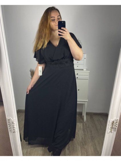 Šaty dlouhé elegantní společenské krátký rukáv dámské nadrozměr (L/XL/2XL ONE SIZE) ITALSKá MóDA IM423BRENDA/DR