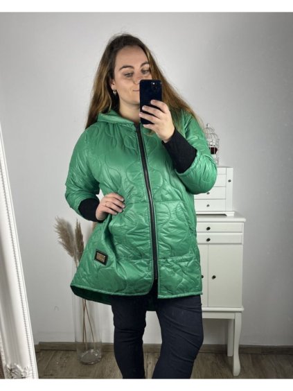 Bunda  s kapucí dámská nadrozměr (3XL/4XL ONE SIZE) ITALSKÁ MÓDA IM423683/DUR (Velikost 3XL/4XL, Barva zelená)