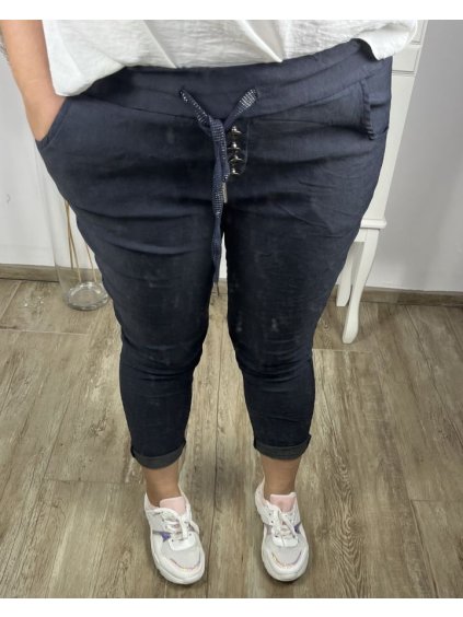 Kalhoty strečové dlouhé dámské (XL/2XL ONE SIZE) ITALSKá MODA IM423KNOP/DUR (Velikost XL/2XL, Barva šedá)