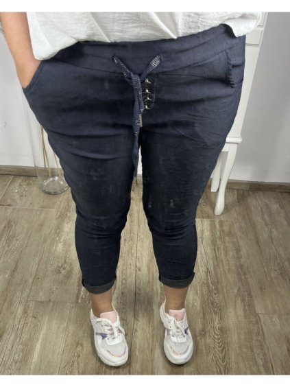Kalhoty strečové dlouhé dámské (XL/2XL ONE SIZE) ITALSKá MODA IM423KNOP/DUR (Velikost XL/2XL, Barva šedá)