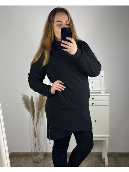 Šaty teplé dlouhý rukáv dámské nadrozměr (2XL/3XL/4XL ONE SIZE) ITALSKÁ MÓDA IM423750/DU (Velikost 3XL/4XL, Barva Černá)