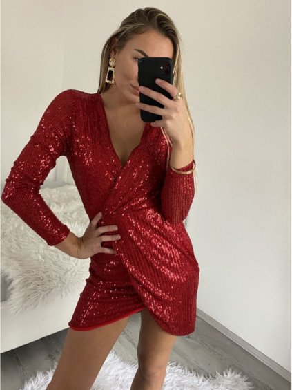 Šaty elegantní třpytivé s flitry dlouhý rukáv dámské (S/M ONE SIZE) ITALSKÁ MÓDA IMWGB234056/DUR (Velikost S/M/L, Barva Černá)