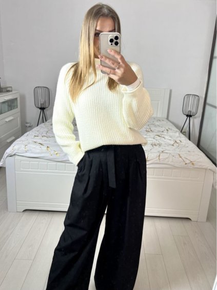 Svetr pletený dlouhý rukáv dámský (S/M ONE SIZE) ITALSKÁ MÓDA IMM233299/DU (Velikost S/M/L, Barva béžová)
