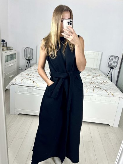 Vesta flaušová dlouhá bez rukávů dámská (S/M/L ONE SIZE) ITALSKÁ MÓDA IMD23830/DU (Velikost M/L, Barva béžová)