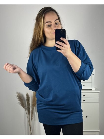Tunika dlouhý rukáv dámská nadrozměr (4XL/5XL/6XL ONE SIZE) ITALSKÁ MÓDA IM723BEATY/DU (Velikost 4XL/5XL, Barva modrá petrolejová)