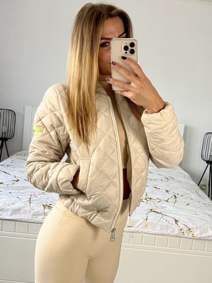 Bunda bomberka podzimní dámská (S/M ONE SIZE) ITALSKÁ MÓDA IMWAA233809/DU (Velikost S/M/L, Barva béžová)
