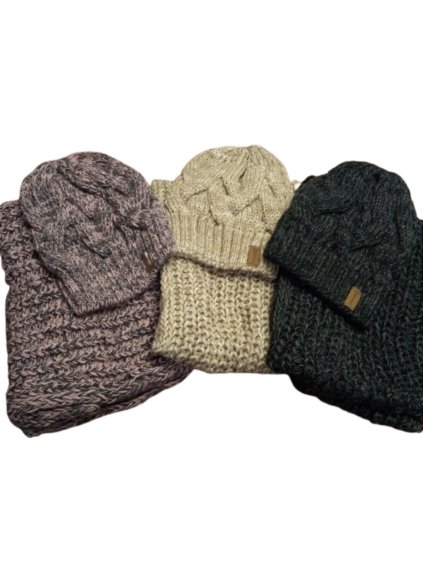Souprava čepice a nákrčník zimní dámská (ONE SIZE) POLSKÁ VÝROBA  VELIO PVF22-34.08/DR (Velikost ONE SIZE, Barva tmavě béžová)