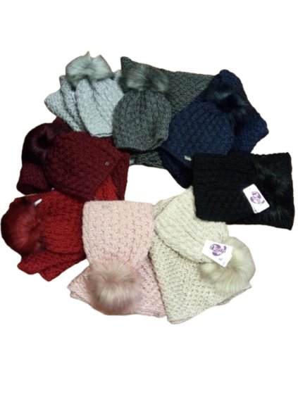 Souprava čepice a nákrčník zimní dámská (ONE SIZE) POLSKÁ VÝROBA  VELIO PVF22BONA/DR (Velikost ONE SIZE, Barva béžová)