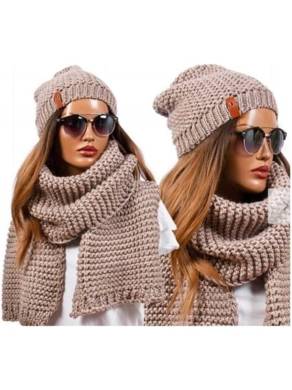 Čepice zateplená flaušem a šála souprava zimní dámská (ONE SIZE) POLSKÁ VÝROBA PV822CARMEN/DR (Velikost ONE SIZE, Barva Černá)