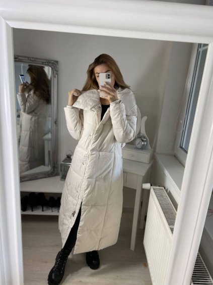 Kabát zimní dámský (S-2XL) POLSKÁ MÓDA HAG3-3019-WHITE/DR (Velikost S, Barva bílá)