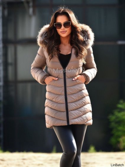 Kabát zimní s kapucí dámský (S-2XL) MFFASHION IMMF22M688-A (Velikost S, Barva béžová)