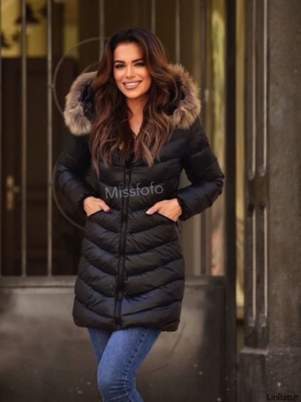 Kabát zimní s kapucí dámský (S-2XL) MFFASHION IMMF22M688 (Velikost S, Barva Černá)