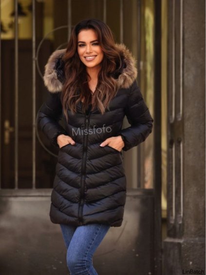 Kabát zimní s kapucí dámský (S-2XL) MFFASHION IMMF22M688 (Velikost S, Barva Černá)
