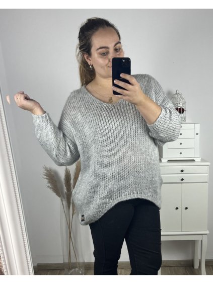 Svetr pletený oversize dlouhý rukáv dámský (2XL/3XL/4XL/5XL ONE SIZE) ITALSKÁ MÓDA IMWC233959/DU