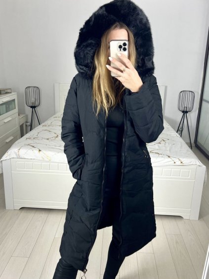Bunda kabát s kapucí dámská nadrozměr (M-3XL) Nat23RQW7689L/DR (Velikost M, Barva Černá)