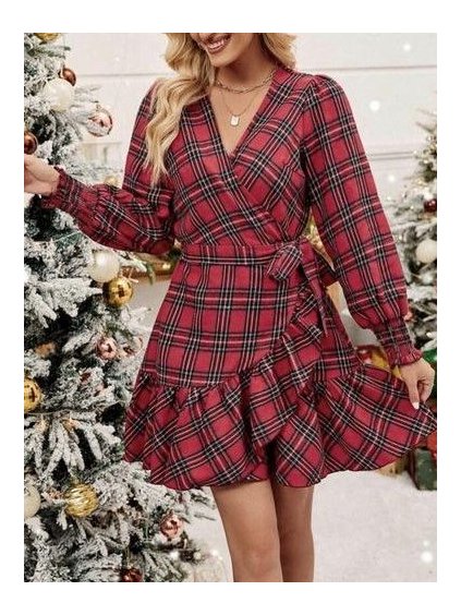 Šaty elegantní vánoční dlouhý rukáv dámské (S/M ONE SIZE) ITALSKÁ MÓDA IMM23M19525/DUR (Velikost S/M/L, Barva červená)