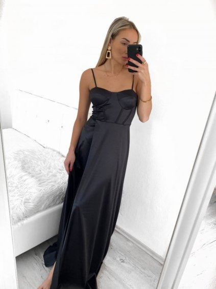 Šaty společenské carmen dlouhé na ramínka dámské (S/M ONE SIZE) ITALSKÁ MÓDA IMPBB23B23687/DUR (Velikost S/M/L, Barva Černá)