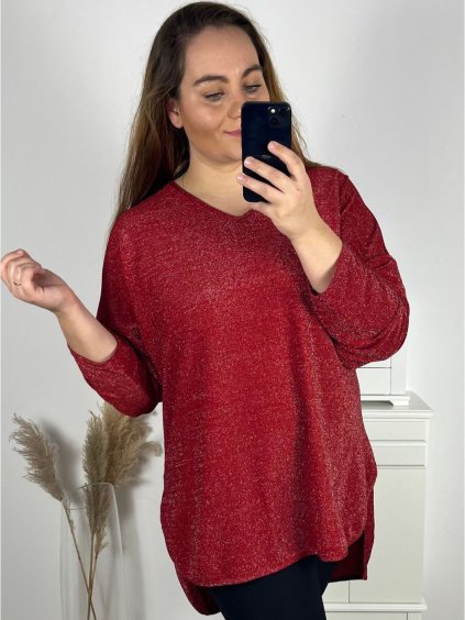 Tunika třpytivá dlouhý rukáv dámská nadrozměr (3XL/4XL ONE SIZE) ITALSKÁ MÓDA IMWQ23LEILA/DUR (Velikost 3XL/4XL, Barva bílá)