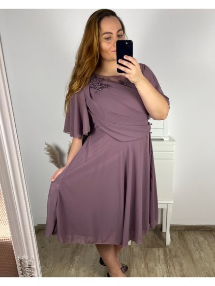 Šaty společenské elegantní šifonové krátký rukáv dámské nadrozměr (XL/2XL/3XL ONE SIZE) ITALSKÁ MÓDA IMM2380735/DUR