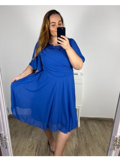 Šaty společenské elegantní šifonové krátký rukáv dámské nadrozměr (XL/2XL/3XL ONE SIZE) ITALSKÁ MÓDA IMM2380735/DUR (Velikost XL/2XL, Barva Černá)