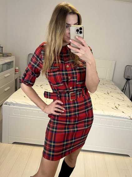 Šaty elegantní košilové vánoční dlouhý rukáv dámské (S/M ONE SIZE) ITALSKÁ MÓDA IMM23M5390/DU (Velikost S/M/L, Barva červená)