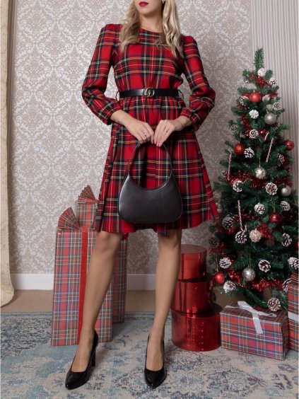 Šaty elegantní vánoční dlouhý rukáv dámské (S/M ONE SIZE) ITALSKÁ MÓDA IMM23M56726/DU (Velikost S/M/L, Barva červená)