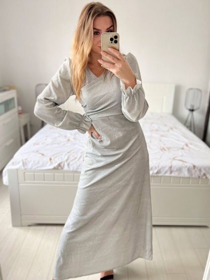 Šaty společenské dlouhé třpytivé dlouhý rukáv dámské (S/M ONE SIZE) ITALSKÁ MODA IMM23FS52861/DU (Velikost S/M/L, Barva Černá)