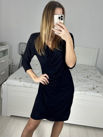 Šaty společenské třpytivé dlouhý rukáv dámské (S/M ONE SIZE) ITALSKÁ MODA IMM23M284A/DUR (Velikost S/M/L, Barva Černá)