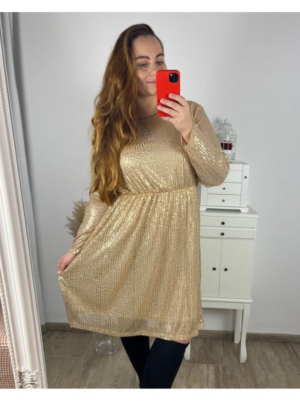 Šaty společenské flitrové dlouhý rukáv dámské nadrozměr  (3XL/4XL ONE SIZE) ITALSKÁ MÓDA IMWQ23169/DUR (Velikost 3XL/4XL, Barva Černá)