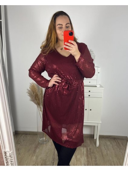 Šaty společenské flitrové dlouhý rukáv dámské nadrozměr  (3XL/4XL ONE SIZE) ITALSKÁ MÓDA IMWQ23170/DUR (Velikost 3XL/4XL, Barva Černá)