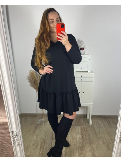 Šaty elegantní dlouhý rukáv dámské nadrozměr (3XL/4XL ONE SIZE) ITALSKÁ MÓDA IMWQ23202/DUR (Velikost 3XL/4XL, Barva Černá)
