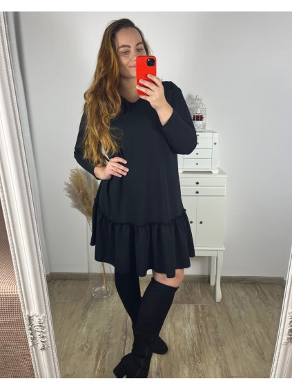 Šaty elegantní dlouhý rukáv dámské nadrozměr (3XL/4XL ONE SIZE) ITALSKÁ MÓDA IMWQ23202/DUR (Velikost 3XL/4XL, Barva Černá)